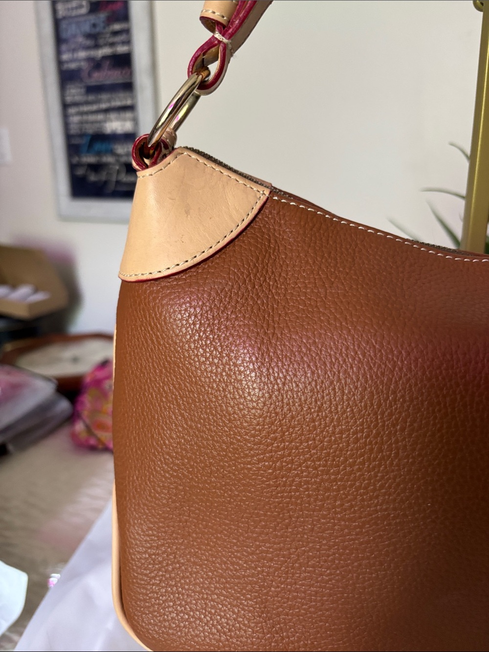 Dooney & Bourke Brown Pebbled Leather Shoulder Bag with Cream Trim - Picture 7 of 17